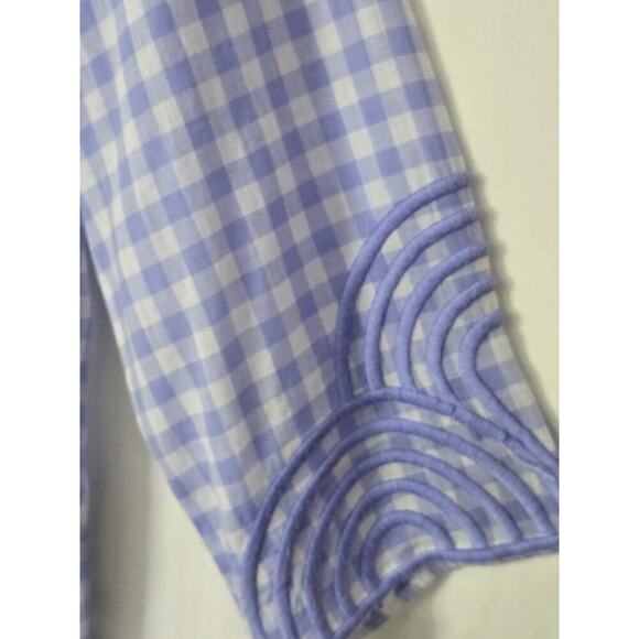 Talbots EMBROIDERED GINGHAM POPOVER Blue & White 3/4 Sleeve V-Neck Size Large - Picture 6 of 8
